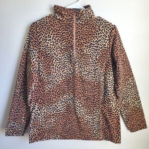 Lands' End Size M (10-12) Animal Print Fleece Quarter Zip